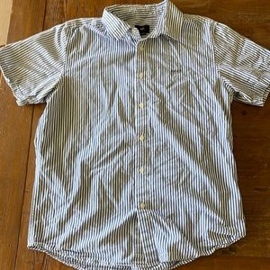 Blue and white striped Obey button up